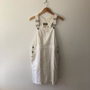 90s white cotton linen overall dress